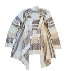 Cato Est 1946 Ivory Beige Waterfall Open Front Cardigan Sweater Size L
